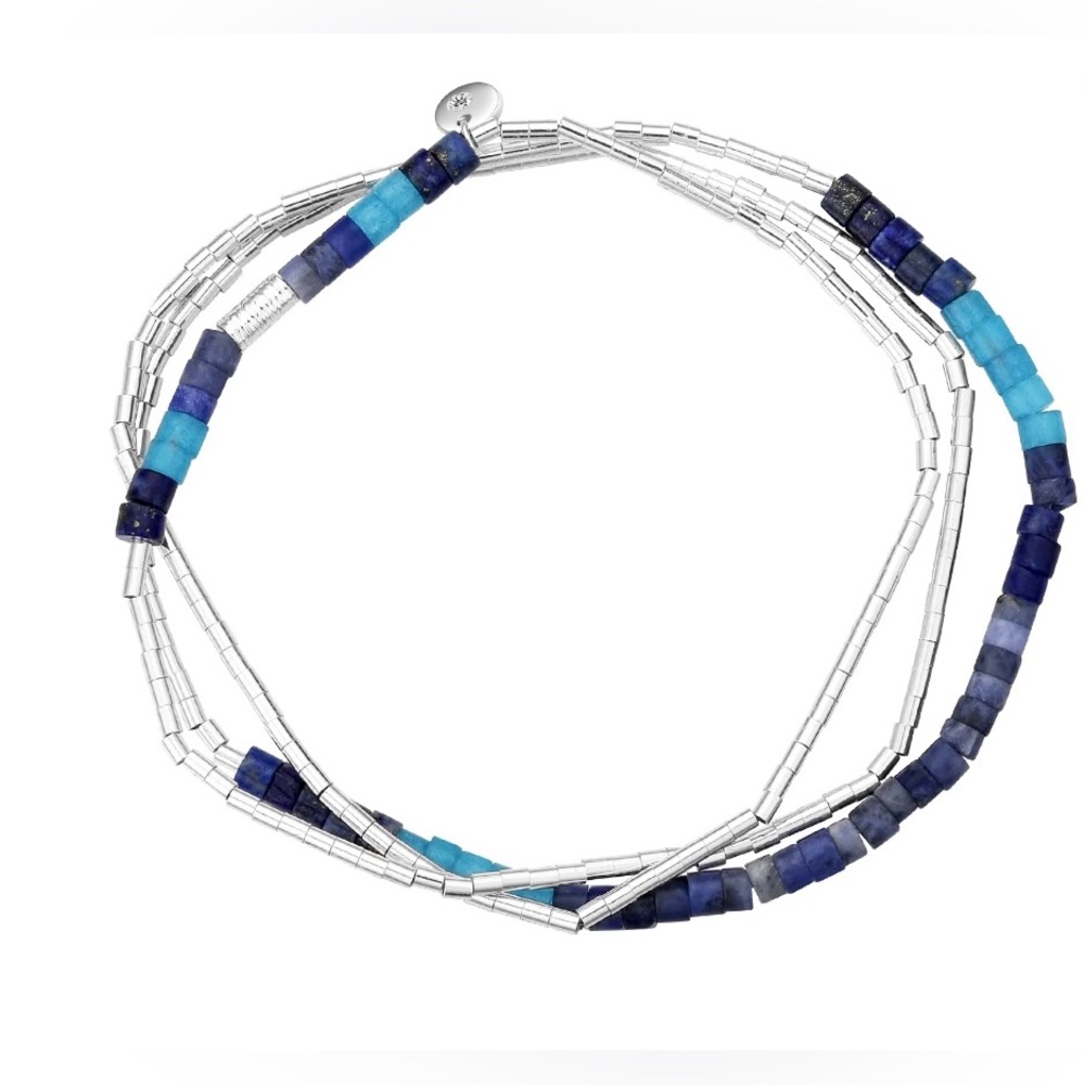 NWT Believe by Brilliance Blue Genuine Stone Wrap Bracelet Necklace Anklet Set
